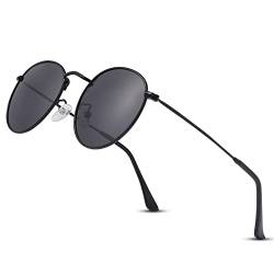 COASION Runde Sonnenbrille Damen Polarisierte Herren Retro 100% Glaslinse Vintage Rund Brille (Silber/Schwarz) von COASION