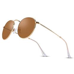 COASION Runde Sonnenbrille Damen Polarisierte Herren Retro 100% Glaslinse Vintage Rund Brille (Verspiegelt Gold/Braun) von COASION