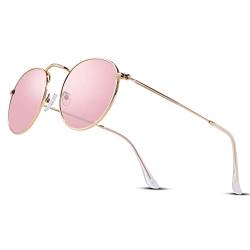 COASION Runde Sonnenbrille Damen Polarisierte Herren Retro 100% Glaslinse Vintage Rund Brille (Verspiegelt Gold/Rosa) von COASION