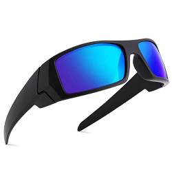 COASION Vintage Sonnenbrille Für Herren und Damen UV400 Schutz Y2K Wrap Around Sportbrille Fahrradbrille (Schwarz+Blau) von COASION