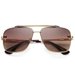 COASION Vintage Tony Stark Sonnenbrille Polarisiert Übergroße Quadratische pilotenbrille für Damen Herren (A4 Gold/Gradient Brown) von COASION