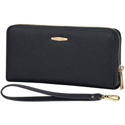 COCASES XL Damen Geldbörse Portemonnaie mittelgroß Geräumiges Geldbeutel Weiches Portmnee schickes Clutch mit RFID Schutz und Schlaufe (Schwarz) von COCASES