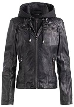 COCO BLACK LABEL since1986 Damen Lederjacke Zoe moderne Biker Jacke mit Kapuze aus Lammleder, Farbe:Schwarz, Größe:38 von COCO BLACK LABEL since1986