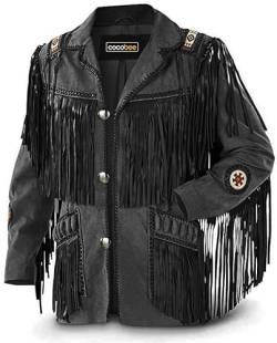 COCOBEEUSA Herren Traditionelle Cowboy Western Lederjacke Mantel mit Fransen Indianerjacke Wildleder Perlen, Schwarz, XL von COCOBEEUSA