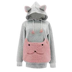 Katze Hund Tasche Hoodie Cat Lovers Hoodies Kangaroo Dog Pet Paw Ball Kordelzug Pullover Kuscheltasche Sweatshirt Plüschtasche Animal Ear Hooded Outwear-Rosa_M. von COCOCO