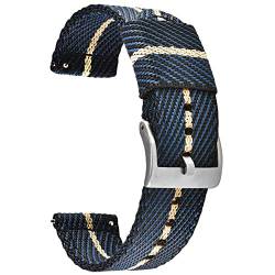 CODFIEDY 22 mm Twill Weave Nylon Uhrenarmband für Herren für Damen Premium Nylon Uhrenarmbänder mit gebürsteter Edelstahl-Schnalle, Blau & Beige von CODFIEDY