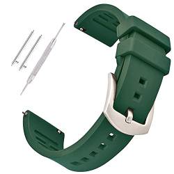 Silikon-Uhrenarmbänder für Taucher/Sport, schnelle Realesische Gummi-Uhrenarmbänder 18 mm 19 mm 20 mm 21 mm 22 mm 24 mm für Herren und Damen, Grüne silberfarbene Schnalle, 20 mm, Riemen von CODFIEDY
