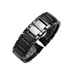 COEPMG Keramik-Uhrenarmband für Armani AR1451 AR1452 AR1400 AR1410 Uhrenarmband mit Edelstahl-Schmetterlingsverschluss 22 24 mm Uhrenarmbänder (Farbe: AR1452 hell) von COEPMG