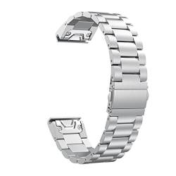COEPMG Metall-Uhrenarmband für Garmin Fenix 7 7S 7X 5X 5 6X 6Pro 3HR Easyfit Schnellverschluss Edelstahlband Fenix7 Armband (Farbe: Silber A, Größe: 22 mm Fenix 5 6 Pro) von COEPMG