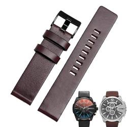 COEPMG Rindslederarmband für Diesel-Armband DZ7312 | DZ4323 | DZ7257 mit Edelstahl-Dornschließe Armband 24 26 27 28 30 mm Flachband (Farbe: Dunkelbraun Schwarz, Größe: 24 mm) von COEPMG