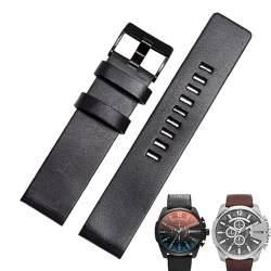 COEPMG Rindslederarmband für Diesel-Armband DZ7312 | DZ4323 | DZ7257 mit Edelstahl-Dornschließe Armband 24 26 27 28 30 mm Flachband (Farbe: Schwarz, Größe: 28 mm) von COEPMG