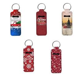 COEQINE 5-teiliges Chapstick-Schlüsselanhänger-Set, Lippenbalsam, Tasche, Schlüsselanhänger, Reise-Make-up-Zubehör, Weihnachts-LKW Schneeflocke, Einheitsgröße, Modern von COEQINE