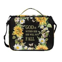 COEQINE Bibeltasche mit Blumenmuster, mit Riemen, rutschfeste Reißverschlusstasche, verstellbarer Bibeletui, Schwarz / Sonnenblume, Einheitsgröße von COEQINE