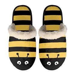 COEQINE Kinder Erwachsene Hausschuhe Memory Foam Winter Haus Hausschuhe Schlafzimmer Schuhe Indoor Warm Slip On Slipper XS - XL, Bienen-Streifen, Medium von COEQINE