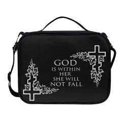 COEQINE Men Bible Cover Case with Strap, God is Within Her She Will Not Fall", schmutzabweisend, Kirchentasche mit Tasche, Schwarz von COEQINE