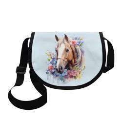 COEQINE Mini-Rucksack für Mädchen, Pferde-Thema, Geldbörse, Tagesrucksack, Schultertasche mit Reißverschlusstasche für 8–12 Jahre, Blaues Blumenpferd, niedlich von COEQINE