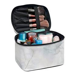 COEQINE Tragbare Kulturtasche mit glattem Reißverschluss, Fischschuppenmuster, leicht, weich, mit 5 Taschen für Make-up-Pinsel, weiß von COEQINE