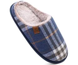 COFACE Blau Herren Rückstellschaum Hausschuhe, warme Plaid Pantoffeln für Manner, flauschig plüsch Gefüttert mit rutschfeste Gummisohle Größe 44EU von COFACE