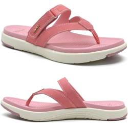 COFACE Flip Flops Damen Mode Orthopädische Leder Stoff Leicht Zehentrenner Frauen Bequem Plantarfasziitis Fussbett Breite Füße Badelatschen Sommer Strand Zehensandalen Rutschfest Gummi Sohle Rosa 39 von COFACE