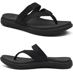 COFACE Flip Flops Damen Orthopädische Leder Stoff Leicht Zehentrenner Frauen Bequeme Plantarfasziitis Fussbett Breite Füße Badelatschen Sommer Strand Zehensandalen Rutschfest Gummi Sohle Schwarz 40 von COFACE