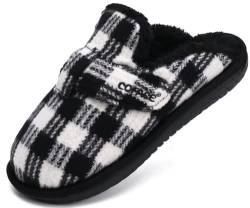 COFACE Hausschuhe Damen Winter Warme Flauschig Wolle Gefütterte Slipper Schwarz EU 35, mit Weiche Rückstellschaum Plaid Plüsch Geschlossen Pantoffeln für Drinnen und Draussen von COFACE