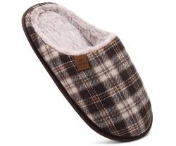 COFACE Herren Rückstellschaum hausschuhe, warme plaid Pantoffeln für manner, flauschig plüsch Gefüttert mit Rutschfeste Gummisohle Braun Khaki Größe 41EU von COFACE