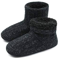 COFACE Hüttenschuhe Herren Warm Lammfell Hausschuhe Winter für Herren Plüsch Gefütterte Hausstiefel Männer Fell Haussocken Filz Pantoffeln 43 von COFACE