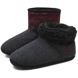 COFACE Hüttenschuhe Herren Warm Lammfell Hausschuhe Winter für Herren Plüsch Gefütterte Hausstiefel Männer Fell Haussocken Filz Pantoffeln 45 von COFACE