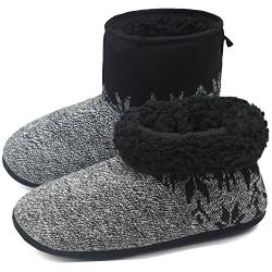 COFACE Hüttenschuhe Herren Warm Lammfell Hausschuhe Winter für Herren Plüsch Gefütterte Hausstiefel Männer Fell Haussocken Filz Pantoffeln 46 von COFACE