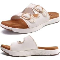 COFACE Sandalen Damen Orthopädische Comfortfüße Plantarfasziitis Arch Support Orthotic Slides Sandalen Sommer badelatschen Leicht Outdoorsandale Verstellbare Riemen Yoga fussbett,White/Khaki 36 von COFACE