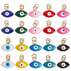COGCHARGER 20 Stück bunte Evil Eye Charm Evil Eye Emaille Charms Anhänger mit Biegering für die Herstellung von Schmuck, Halsketten, Armbändern und Ohrringen (10 Farben) von COGCHARGER