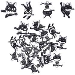 COGCHARGER 20 Stück schwarze Katzen-Charms, Messer-Charm-Anhänger, Halloween-Charms für Schmuck, Armbänder, Halsketten, Ohrringe, Bastelbedarf, Metalllegierung, Emaille, 20 Stück, Kein Edelstein von COGCHARGER