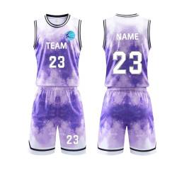 Kundenspezifisches Basketball-Trikot der erwachsenen Männer, Basketball-2-teiliges Set, angepasst nach Ihrem Namen und Ihrer Nummer, kundenspezifisches Basketball-Trikot ( Color : Purple , Size : 1 ) von COITROZR