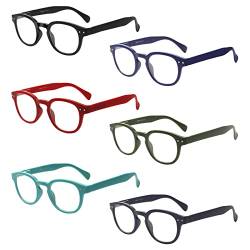 COJWIS 6 Pack Lesebrille Damen Brille Federscharnier Leser Herren Sehhilfen Runde Brillen Lesehilfe fur Frauen(6 Farben-2, 1.50) von COJWIS