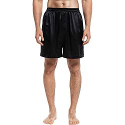 Herren 100% Seide Schlafanzughose Satin Kurze: Pyjamahose Sommer Shorts Boxershorts Silk Sleep Bottom Luxuriös Hautfreundliche Männer Schwarz Schlafhose Pyjama Kurz Elegant Freizeit Seidenboxer Hose,L von COLD POSH