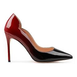 COLETER Mittelhohe Absätze für Damen, 10 cm, spitzer Zehenbereich, elegante Schuhe, Stiletto-Absätze, Abend-Party-Pumps, rot/black, 38 EU von COLETER