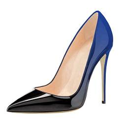 COLETER Spitzer Zehenpumps für Damen, Patentverlauf, Tierdruck, High Heels, normale Kleiderschuhe, (Farbverlauf Blau bis Schwarz mit 10 cm Absatzhöhe), 39 EU von COLETER