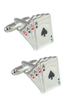 COLLAR AND CUFFS LONDON - HOCHWERTIGE Manschettenknöpfe mit Geschenk Box - Vier ASSE - Stilvolle Messing - 4 ASSE Aus Einem Kartenspiel - Silber Farbe - Poker Magie Zauberer Spiel von COLLAR AND CUFFS LONDON