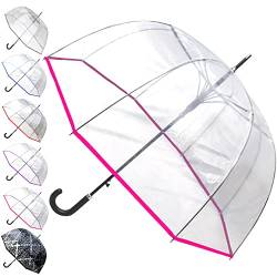 COLLAR AND CUFFS LONDON - SELTENE Automatik - SEHR STARK Windproof - Regenschirm Transparent - Verstärkt mit Fiberglas - StormDefender Panoramic - Durchsichtig - Stockschirm - Einfassband - Rosa von COLLAR AND CUFFS LONDON