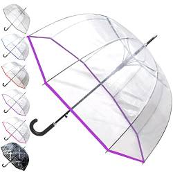 COLLAR AND CUFFS LONDON - SELTENE Automatik - SEHR STARK Windproof - Regenschirm Transparent - Verstärkt mit Fiberglas - StormDefender Panoramic - Durchsichtig - Stockschirm - Einfassband - Violett von COLLAR AND CUFFS LONDON