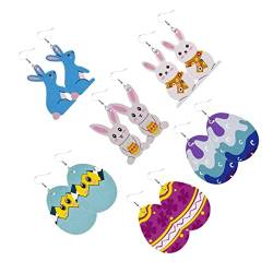 COLLBATH 6 Paare Ostern Ohrringe hasen ohrringe cute earrings Hasenohrringe Osterhasen-Ohrhaken Ostern dekorative Ohrringe Osterohrring Kaninchen-Ohrring Drucken Anhänger Geschenk Leder von COLLBATH