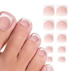24 Stk Zehennägel zum Aufkleben Fußnägel Tips zum Aufkleben French Kurz Künstliche Nägel Falsche Nägel Fake Nails DIY Nagelkunst (B) von COLOFALLA