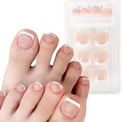 24 Stk Zehennägel zum Aufkleben Fußnägel zum Aufkleben French Kurz Künstliche Nägel Falsche Nägel Fake Nails DIY Nagelkunst (A) von COLOFALLA