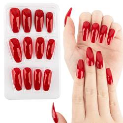 24 Stück Künstliche Nägel zum Aufkleben Lang Rot Press On Nails Fake Falsche Nägel Fingelnägel DIY Nagelkunst für Frauen Damen mit Kleberpads für Weihnachten Neujahr von COLOFALLA