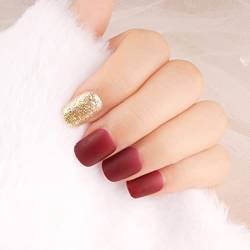 30 Pcs Künstliche Nägel zum Aufkleben Matt Glitzer Falsche Nägel Fingernägel Kurz DIY Nagelkunst für Damen Frauen (Dunkelrot) von COLOFALLA