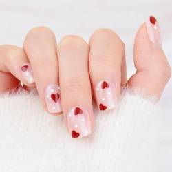 COLOFALLA 24 Stücke Künstliche Nägel zum Aufkleben Kurz Rot Herz Falsche Nägel Fingelnägel DIY Nagelkunst für Frauen Damen mit Kleberpads für Neujahr Geburtstag von COLOFALLA