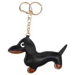 COLOFALLA Schlüsselanhänger Hund Dackel aus Leder Glücksbringer Sausage Dog Keychain Geschenke für Lieblingsmensch Frauen Männer Kinder Geburtstag Weihnachten Schlüsselring (schwarz) von COLOFALLA