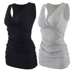 COLOMI Damen Umstandsoberteile Ärmellos Stillshirt Umstandsshirt V-Neck Nursing Tops Umstandsmode (Black+Grey/2Pack, L) von COLOMI