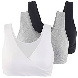 COLOMI Mutterschaft Still-BHS Nahtloser Still-BH zum Schlafen ohne Bügel für Damen (Black+Grey+White/3Pack, L) von COLOMI