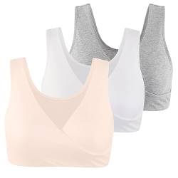 COLOMI Mutterschaft Still-BHS Nahtloser Still-BH zum Schlafen ohne Bügel für Damen (XXL, Grey+White+Apricot) von COLOMI